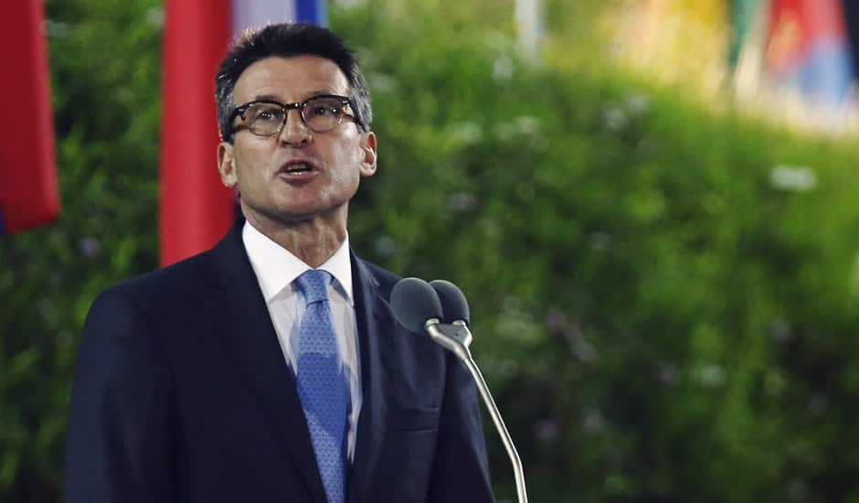 LOCOG Chairman Sebastian Coe delivers a speech during the Opening Ceremony at the 2012 Summer Olympics in London.