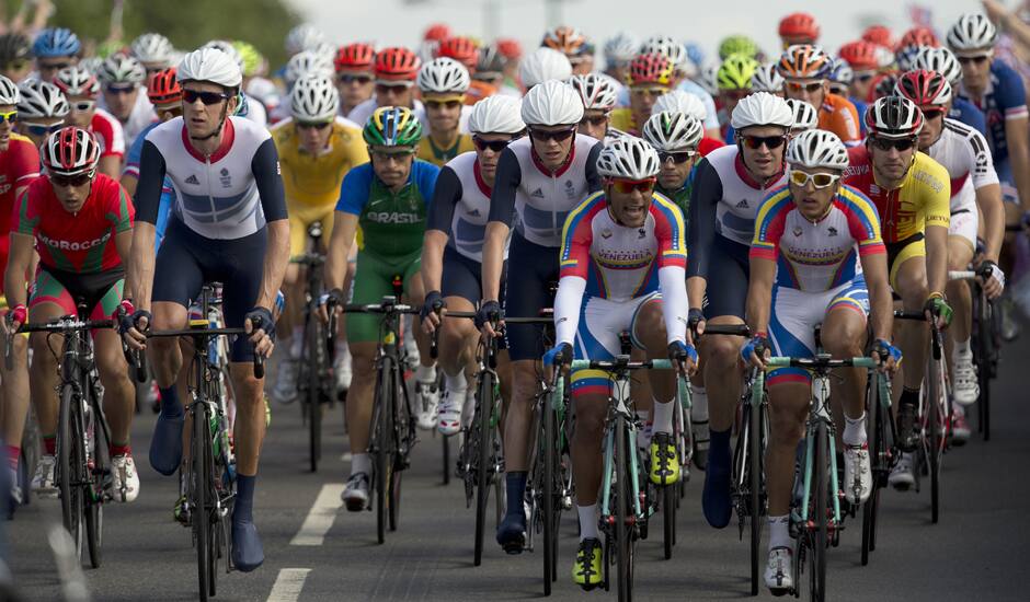 Britain's Bradley Wiggins, competes during the men's road cycling race at the 2012 Summer Olympics.