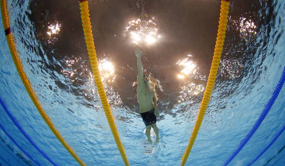 United States' Michael Phelps competes in the men's 4x200-meter freestyle relay swimming final at the Aquatics Centre in the Olympic Park during the 2012 Summer Olympics in London.