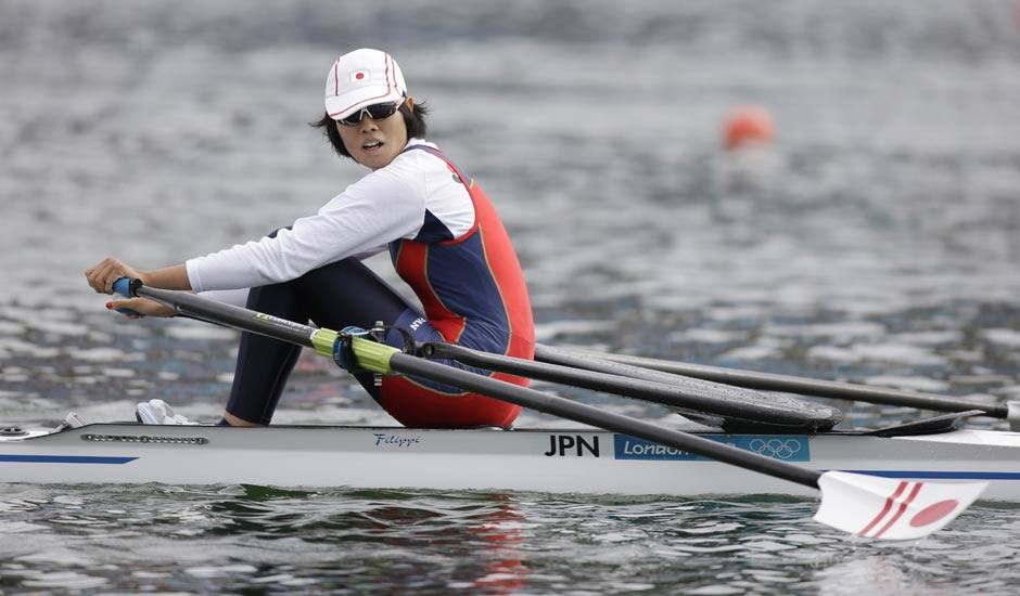 Japan's Haruna Sakakibara strokes during a women's rowing single sculls semifinal in Eton Dorney, near Windsor, England, at the 2012 Summer Olympics.