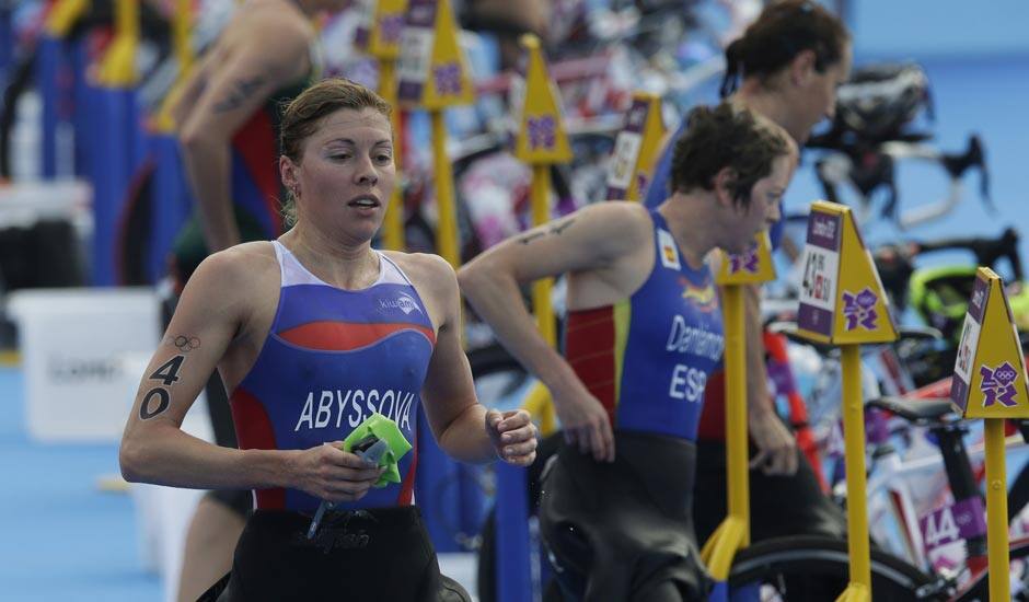 Russia's Irina Abysova competes in the triathlon at the 2012 Summer Olympics.