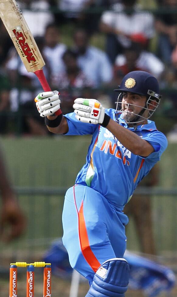 Gautam Gambhir bats during the fifth one day international cricket match against Sri Lanka in Pallekele.