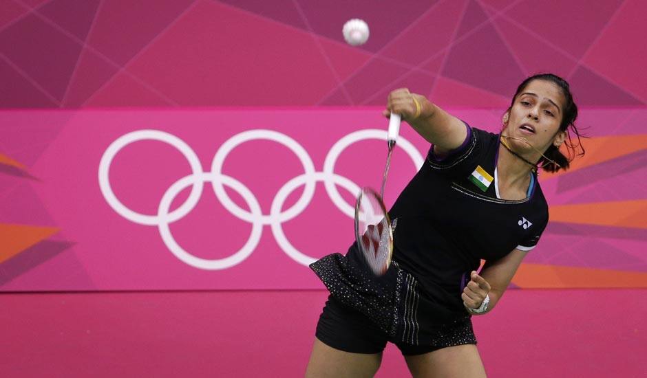 Saina Nehwal practices during a training session for the badminton competition of the 2012 Summer Olympics.