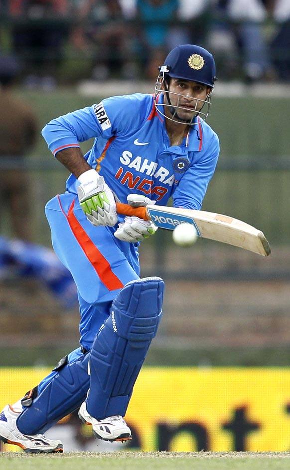 Irfan Pathan bats during the fifth one day international cricket match against Sri Lanka in Pallekele.