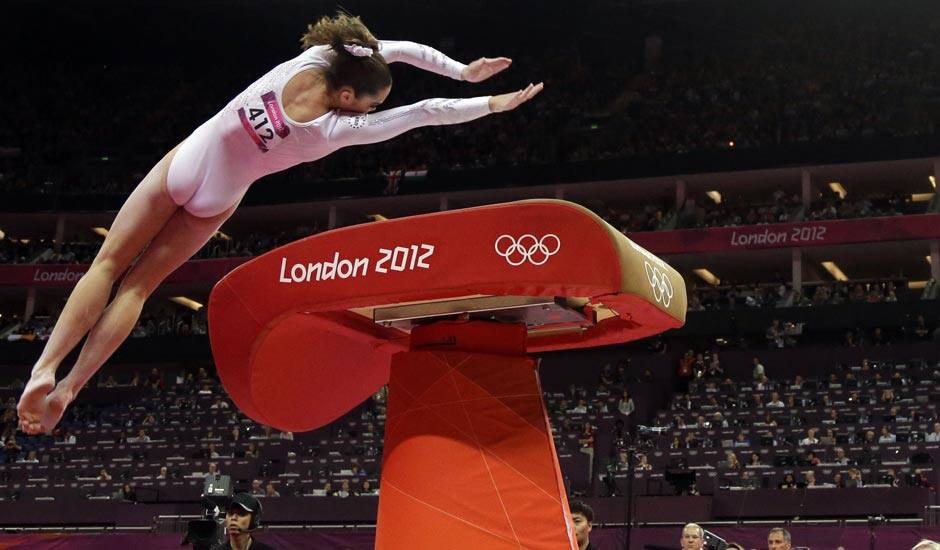 US gymnast McKayla Maroney performs during the artistic gymnastics women's vault finals at the 2012 Summer Olympics.