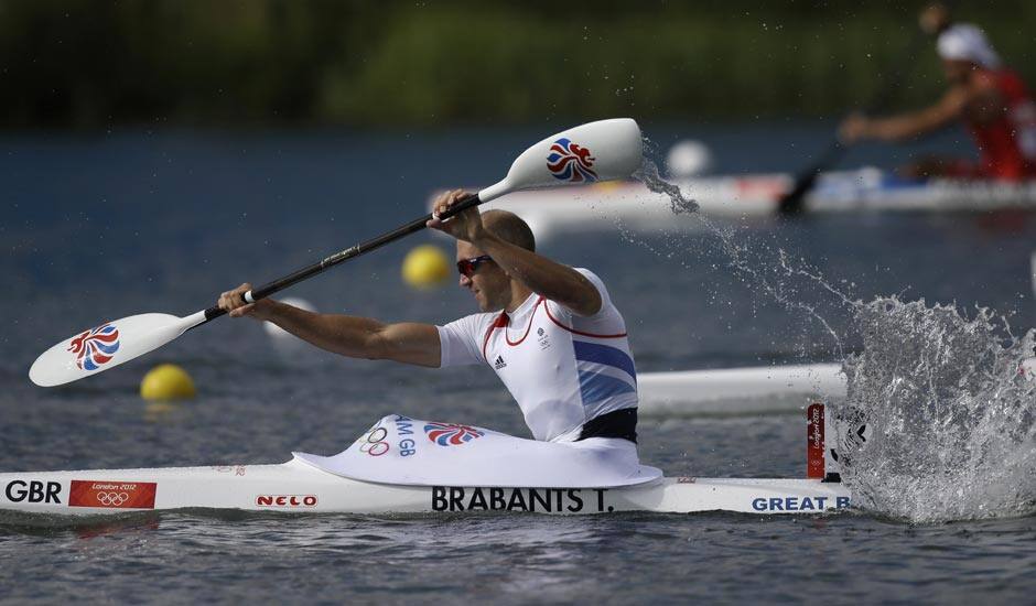 Great Britain's Tim Brabants paddles in a men's kayak single 1000m heat in Eton Dorney, near Windsor, England, at the 2012 Summer Olympics.