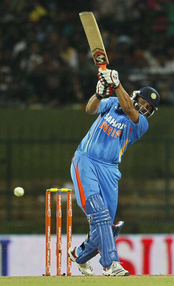 Suresh Raina in action during a Twenty20 cricket match between India and Sri Lanka in Pallekele.