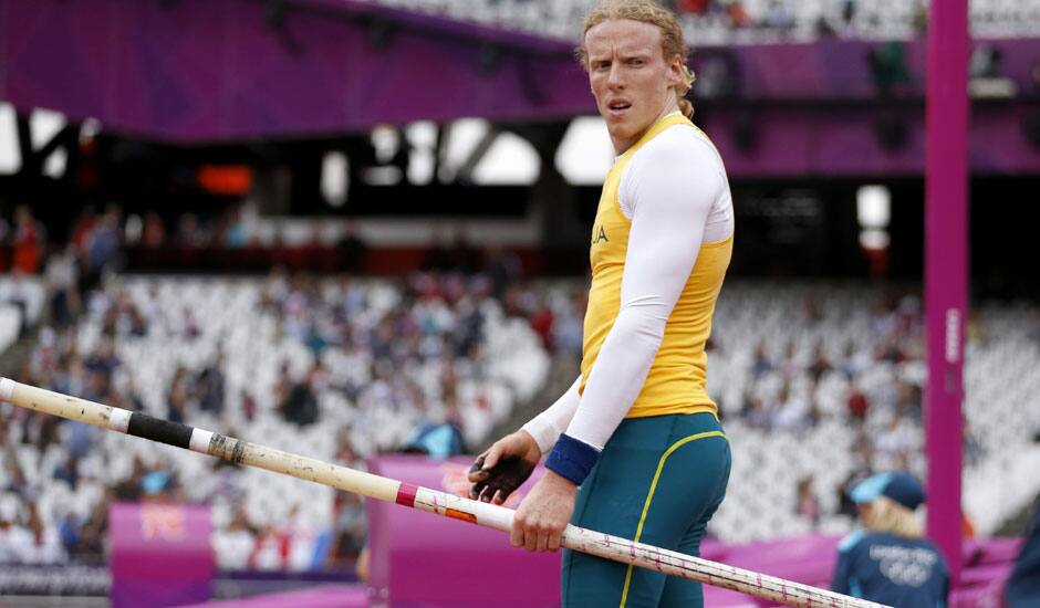 Australia's Steven Hooker warms up for his first attempt in the men's pole vault during the athletics in the Olympic Stadium at the 2012 Summer Olympics.