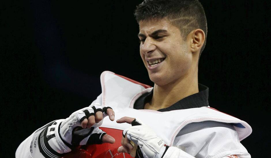 Sweden's Uno Sanli reacts after his fight against Spain's Joel Gonzalez Bonilla in men's 58-kg taekwondo competition at the 2012 Summer Olympics.