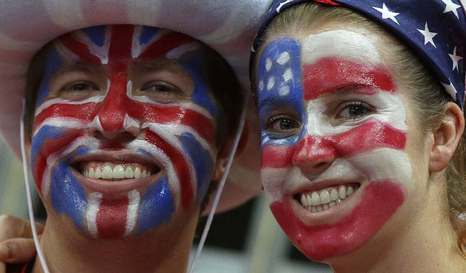 Supporters pose prior to the men's handball quarterfinal match between Iceland and Hungary at the 2012 Summer Olympics.