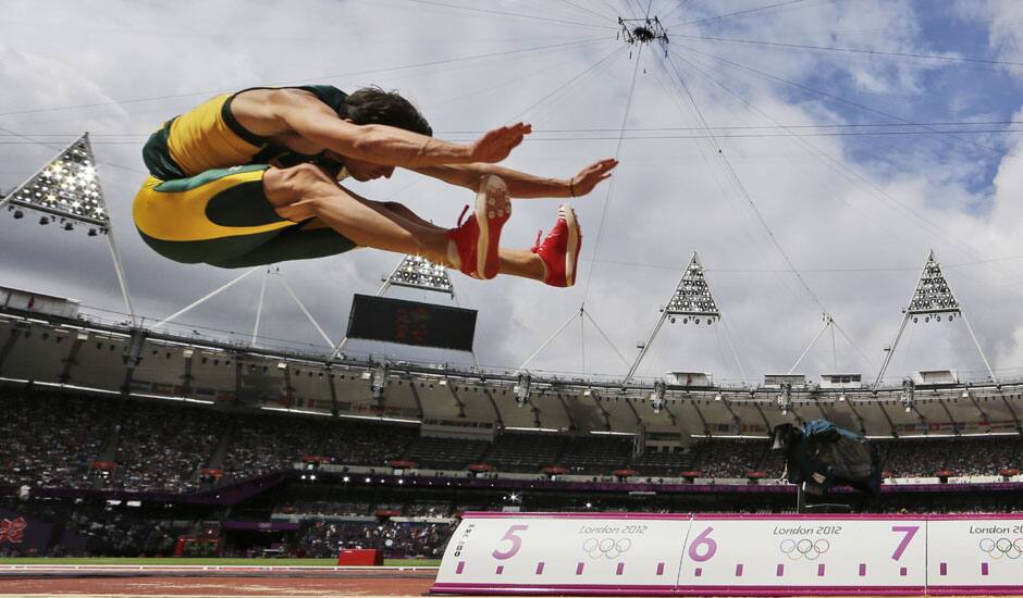  South Africa's Willem Coertzen competes in the long jump decathlon during the athletics in the Olympic Stadium at the 2012 Summer Olympics, London.