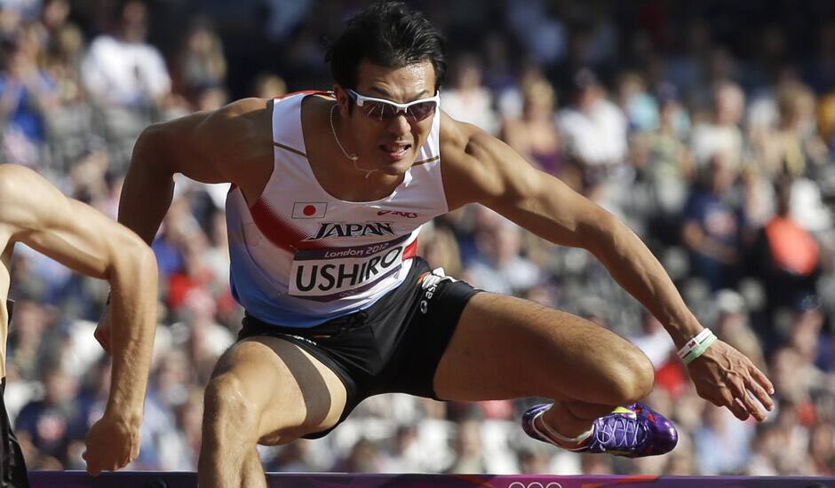 Japan's Keisuke Ushiro clears a hurdle in a 110-meter hurdles heat in the decathlon during the athletics in the Olympic Stadium at the 2012 Summer Olympics, London.