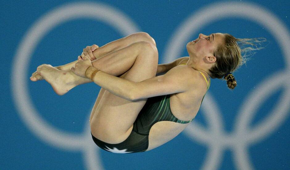 Brittany Broben from Australia competes during the women's 10-meter platform diving semifinal at the Aquatics Centre in the Olympic Park during the 2012 Summer Olympics in London.