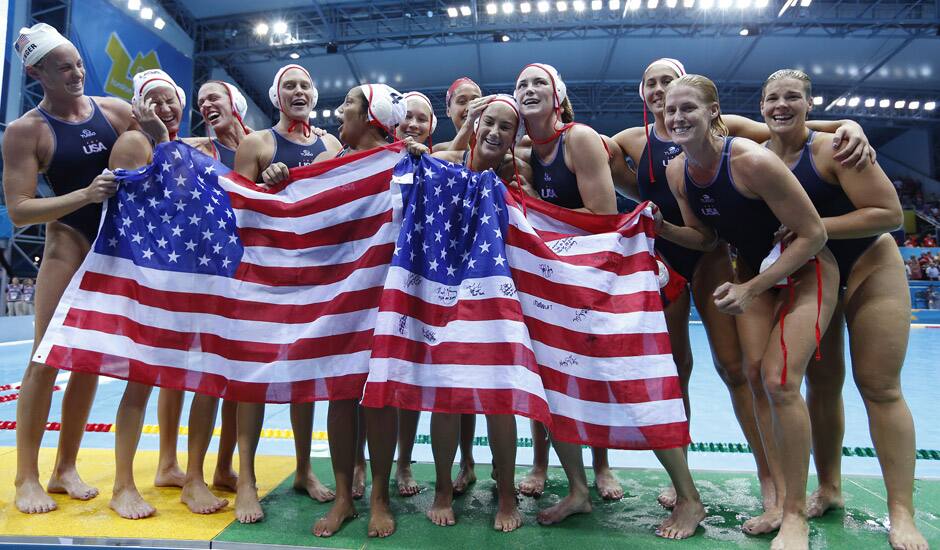 United States' Carli Lloyd, left, and United States goalkeeper Hope Solo celebrate after winning the women's soccer gold medal match against Japan at the 2012 Summer Olympics.