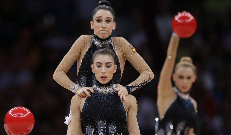 The team from Spain performs during the rhythmic gymnastics group all-around final at the 2012 Summer Olympics.