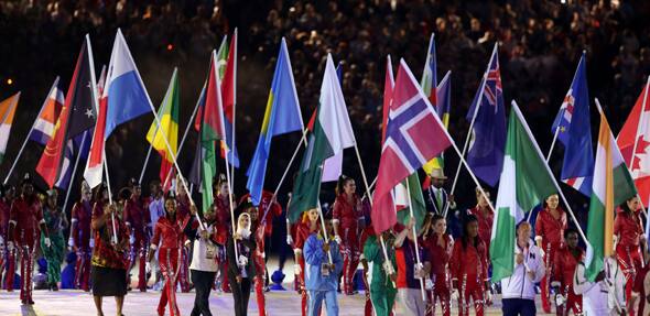 Japanese athletes march into stadium during the Closing Ceremony at the 2012 Summer Olympics, Sunday, Aug. 12, 2012, in London. 