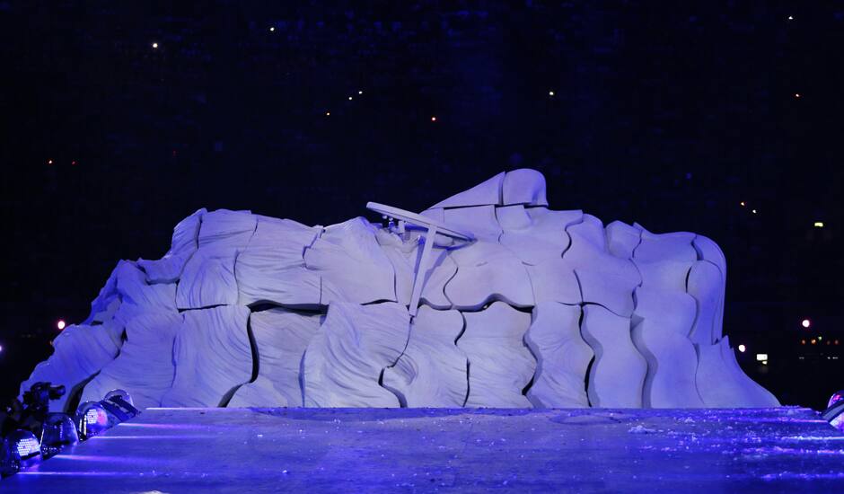 A sculpture in the shape of late Beatles band member John Lennon is seen during the Closing Ceremony at the 2012 Summer Olympics, Sunday