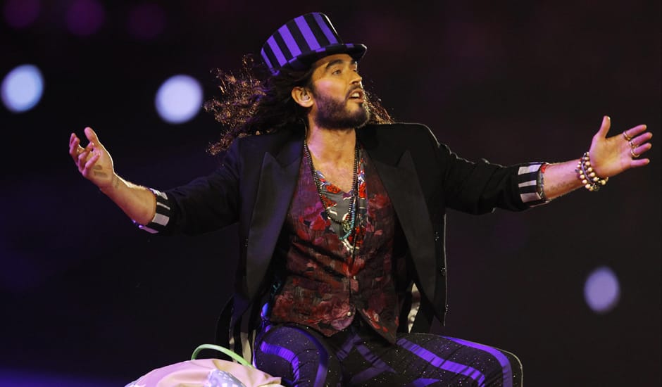 British actor Russell Brand performs during the Closing Ceremony at the 2012 Summer Olympics, Sunday,