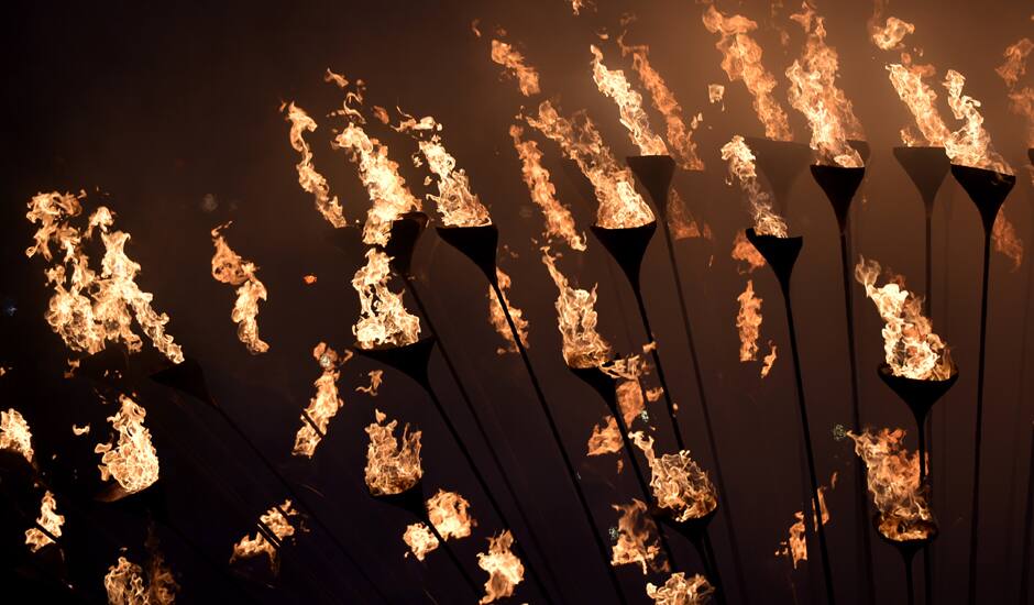 The cauldron burns during the Closing Ceremony at the 2012 Summer Olympics, Sunday,