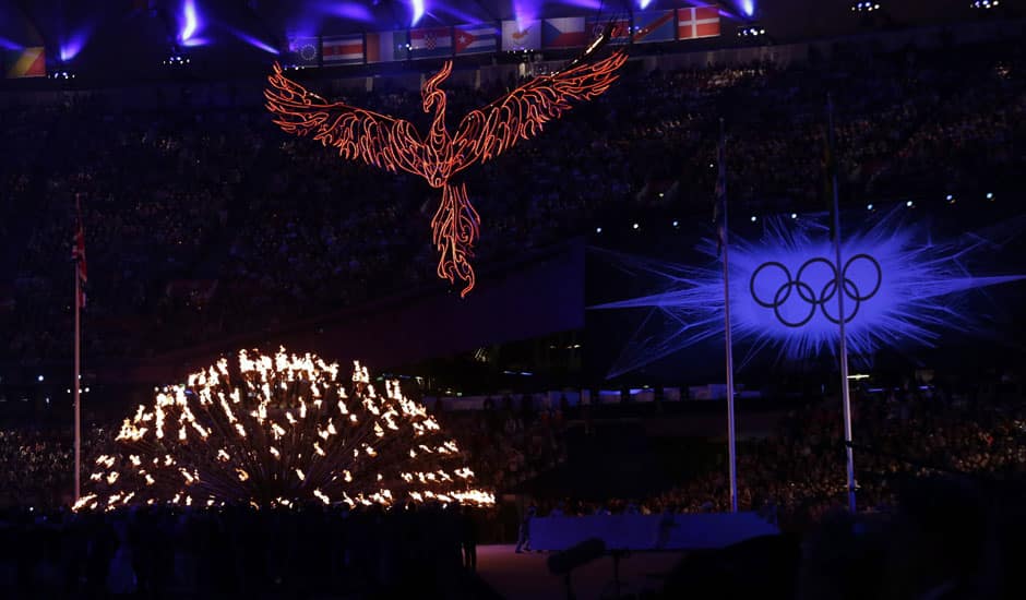 The cauldron burns during the Closing Ceremony at the 2012 Summer Olympics, Sunday, Aug. 12, 2012, in London.