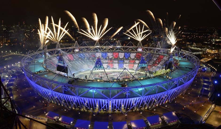 Fireworks ignite over the Olympic Stadium during the Opening Ceremony at the 2012 Summer Olympics in London