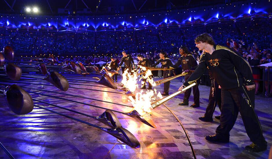 The Olympic cauldron is lit during the Opening Ceremony at the 2012 Summer Olympics in London.