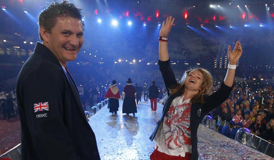 British diver Hannah Starling, right, reacts during the Closing Ceremony at the 2012 Summer Olympics.