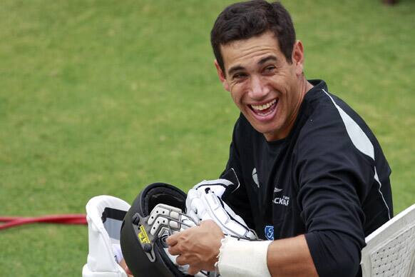 New Zealand cricket captain Ross Taylor attends a practice session in Hyderabad.