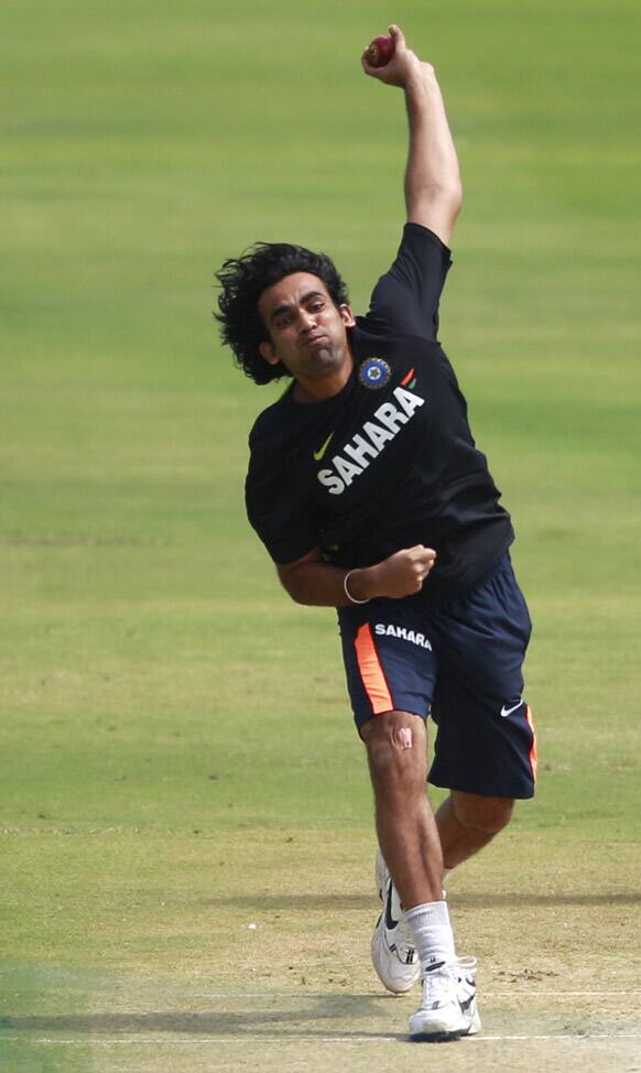 Zaheer Khan bowls during a practice session in Hyderabad.