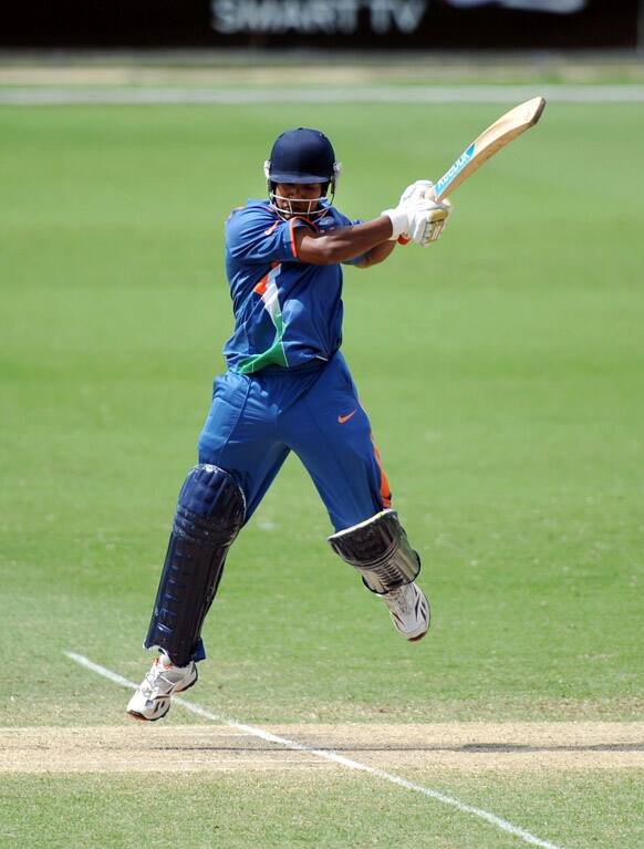 Aksh Deep Nath of India bats against New Zealand during their ICC U19 Cricket World Cup 2012 semi-final match, in Townsville, Australia.