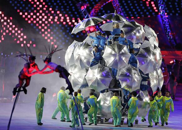 Performers with umbrellas are seen during the Opening Ceremony for the 2012 Paralympics in London.