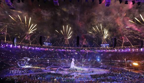 Fireworks explode following the Opening Ceremony for the 2012 Paralympics in London.