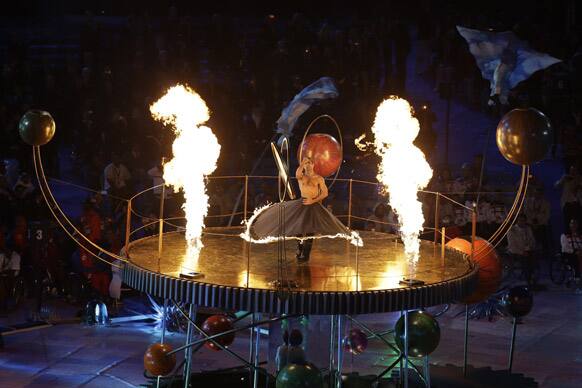 Peformers participate in the Opening Ceremony for the 2012 Paralympics in London.