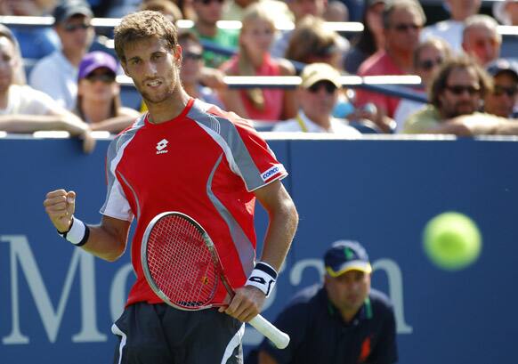 Slovakia's Martin Klizan reacts during his match with France's Jo-Wilfried Tsonga in the second round of play at the 2012 US Open tennis tournament.