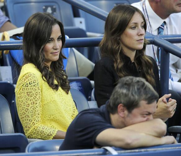 Pippa Middleton, the sister of Kate Middleton, the Duchess of Cambridge, sits with an unidentified woman at the 2012 US Open tennis tournament.