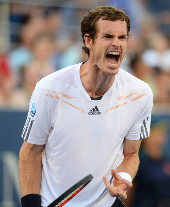 Andy Murray of Great Britain reacts while playing Marin Cilic of Croatia in the quarterfinals of the 2012 US Open tennis tournament.