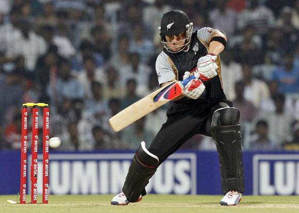 New Zealand's Brendon McCullum bats during the second and final Twenty20 international cricket match between India and New Zealand in Chennai.