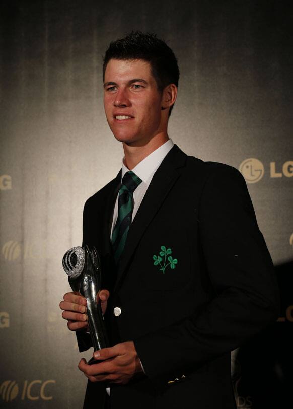 Ireland's George Dockrell poses with the Associate Player of the year award at the ICC Awards 2012 in Colombo.