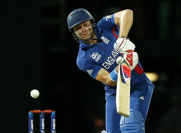 Luke Wright plays a shot during their match against Afghanistan in the ICC Twenty20 Cricket World Cup in Colombo, Sri Lanka.