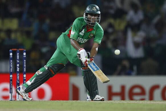 Bangladesh batsman Shakib Al Hasan plays a shot during the ICC Twenty20 Cricket World Cup match against Pakistan in Pallekele, Sri Lanka.