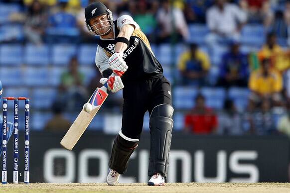 New Zealand's batsman Brendon McCullum plays a shot during the ICC Twenty20 Cricket World Cup Super Eight match against Sri Lanka in Pallekele.