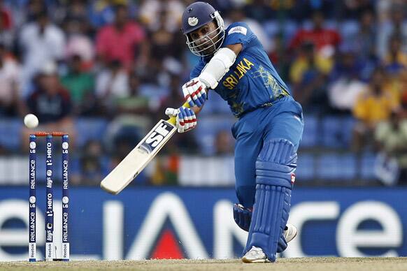 Jayawardene plays a shot during the ICC Twenty20 Cricket World Cup Super Eight match against New Zealand in Pallekele, Sri Lanka.