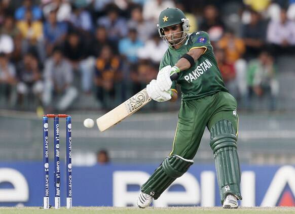 Pakistan's batsman Imran Nazir bats during a ICC Twenty20 Cricket World Cup Super Eight match against South Africa in Colombo, Sri Lanka.