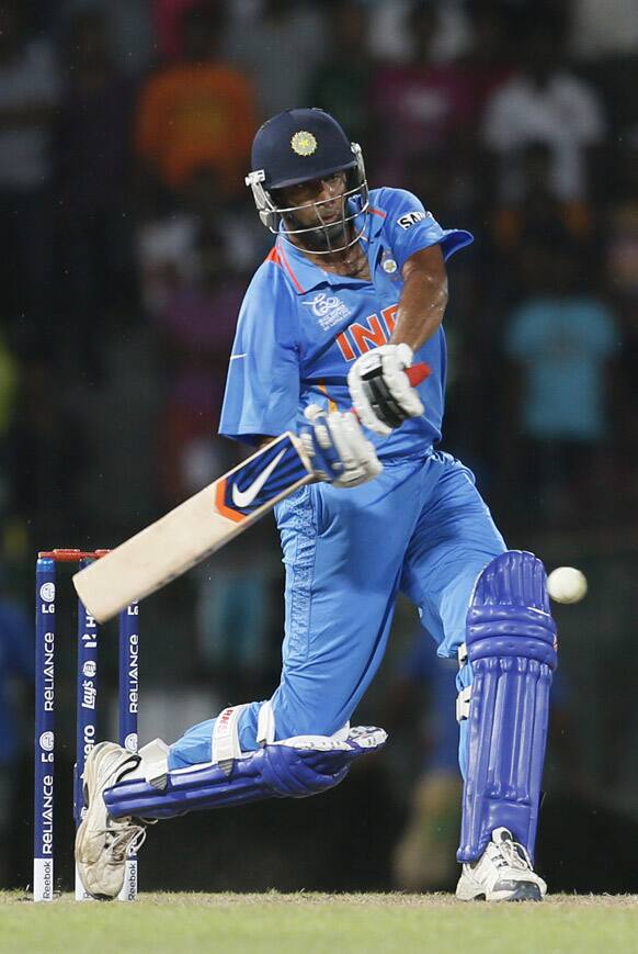 India's batsman Ravichandran Ashwin bats during a ICC Twenty20 Cricket World Cup Super Eight match between India and Australia in Colombo.