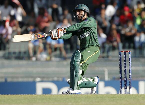 Pakistan's batsman Abdul Razzaq plays a shot during an ICC Twenty20 Cricket World Cup Super Eight match against Australia in Colombo.