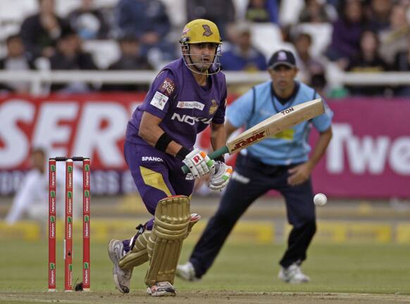 Kolkata Knight Gautam Gambhir plays a shot during the Champions League Twenty20 cricket game against Auckland Aces in Cape Town, South Africa.