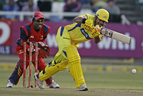 Chennai Super Kings Suresh Raina plays a shot against the Highveld Lions during their Champions League Twenty20 in Cape Town, South Africa.