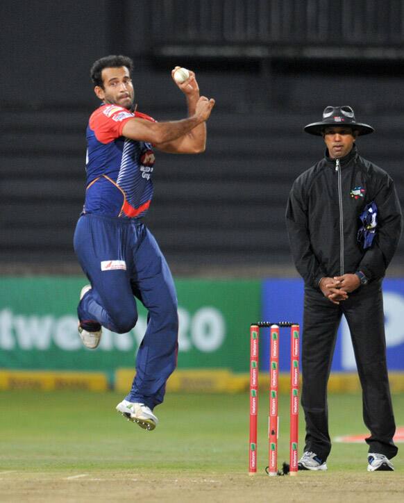 Irfan Patham of Delhi Daredevils delivers a ball during their Twenty20 semi-final against the Highveld Lions in Durban.