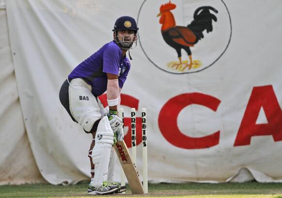 India's Gautam Gambhir bats during a practice session in Ahmadabad.