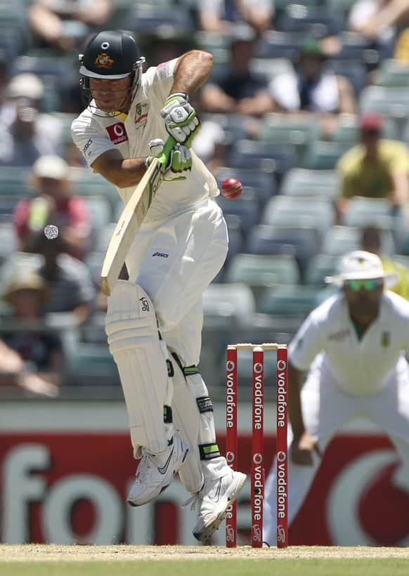 Australia's Ricky Ponting plays a shot on day four of the third cricket test match against South Africa in Perth.